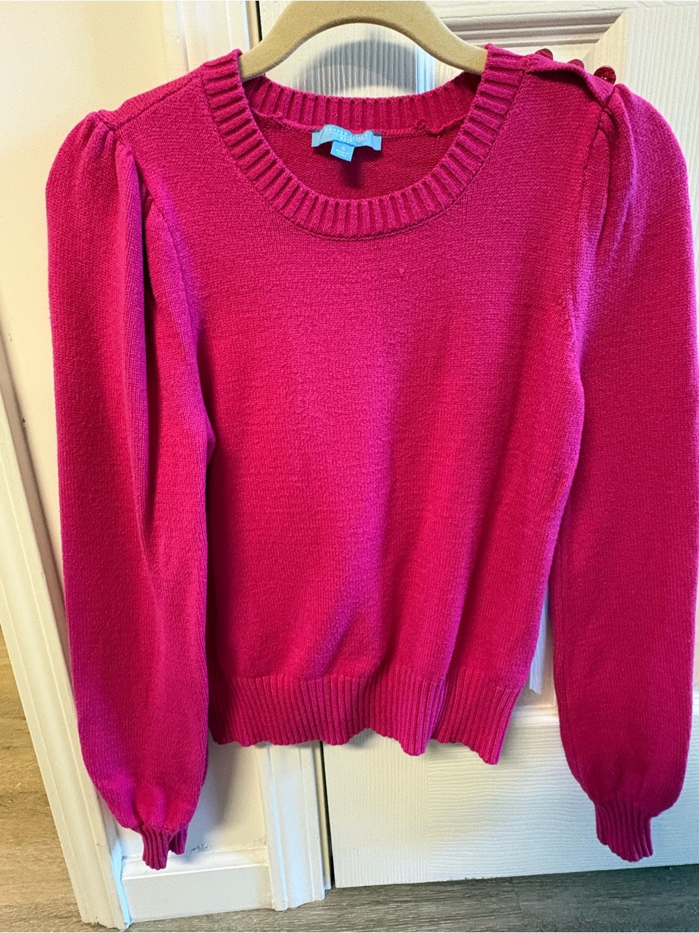 Draper James Women’s Puff-Sleeve Crewneck Sweater - Fuchsia Pink